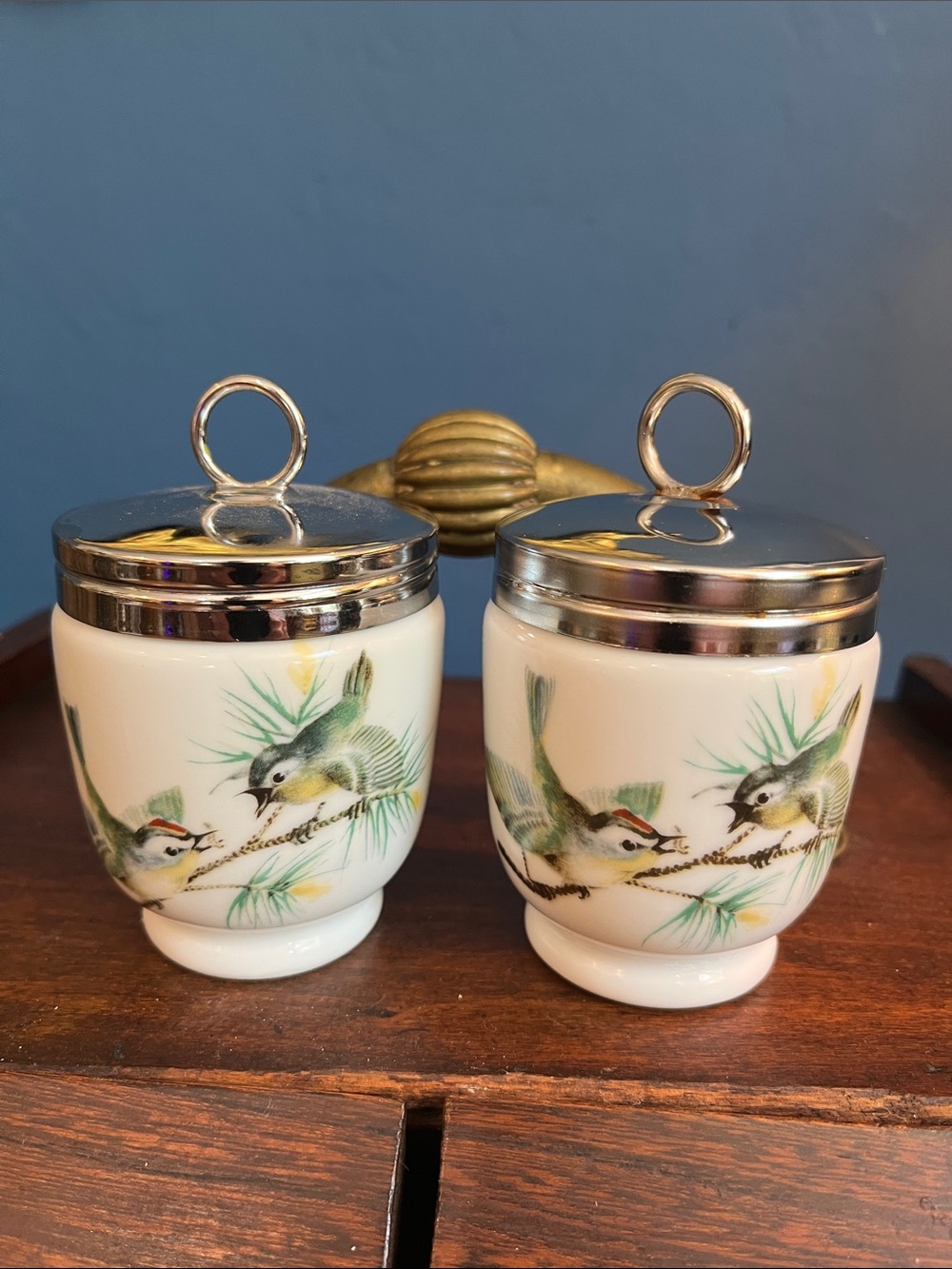 Vintage Royal Worcester Porceain Egg Coddlers England Birds 3 1/4 in 6 oz
